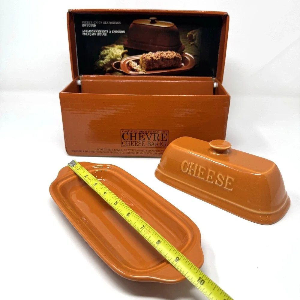 Village Gourmet Chevre Goat Cheese Baker Burnt Orange Ceramic Dish Box Seasoning